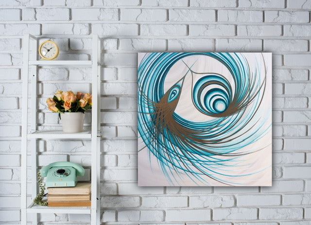 Square Contemporary abstract canvas wall painting by Hampshire based artist.