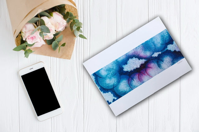Signed colourful pink and blue contemporary cloud wall art print, sent direct from artist’s Hampshire studio UK.