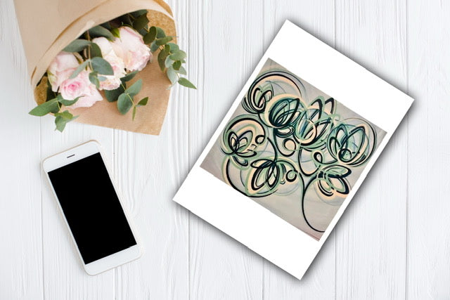 Peach and green floral modern art prints for sale online.