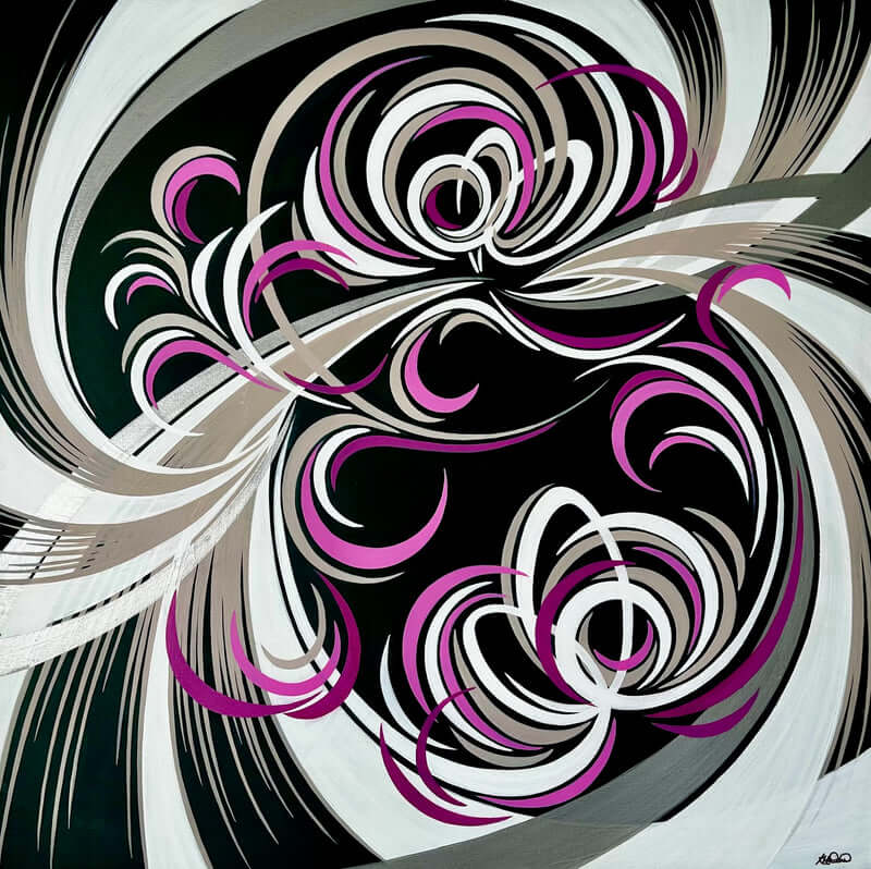 large abstract painting with a modern pattern and botanical theme