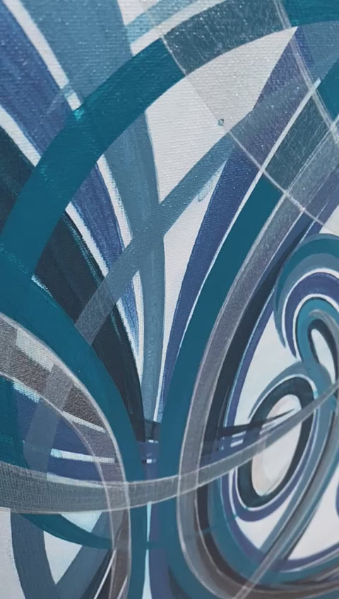 Blue and silver modern artwork.